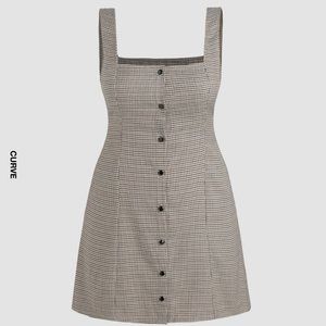 Cider | Houndstooth Square Neck Button Up Mini Dress | Curve & Plus